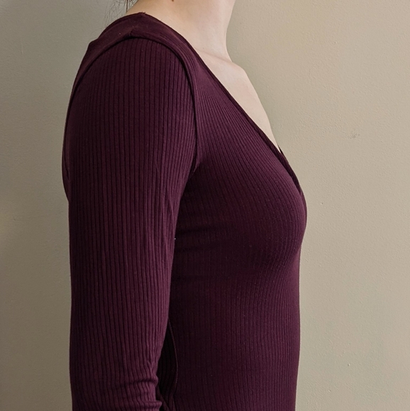 New, Forever 21 Maroon V-Neck Bodysuit With Lace up Back. Sz XSmall/Small - Picture 5 of 9